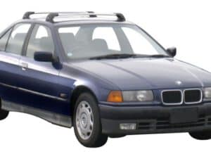 Whispbar Dakdragers Zilver BMW 3 Series E36 4dr Sedan met Vaste Bevestigingspunten bouwjaar 1991-1998 Complete set dakdragers