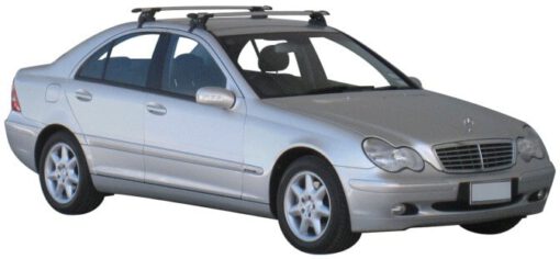 Whispbar Dakdragers Zilver Mercedes-Benz C-Class W203 4dr Sedan met Glad Dak bouwjaar 2000-2007 Complete set dakdragers