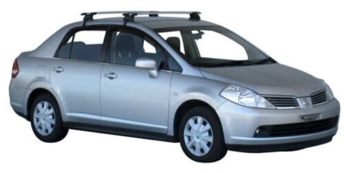 Whispbar Dakdragers Zwart Nissan Tiida Latio 4dr Sedan met Glad Dak bouwjaar 2004-e.v. Complete set dakdragers