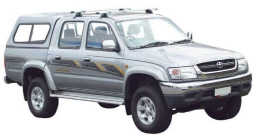 Whispbar Dakdragers Zilver Toyota HiLux Double Cab 4dr Ute met Glad Dak bouwjaar 1998-2004 Complete set dakdragers